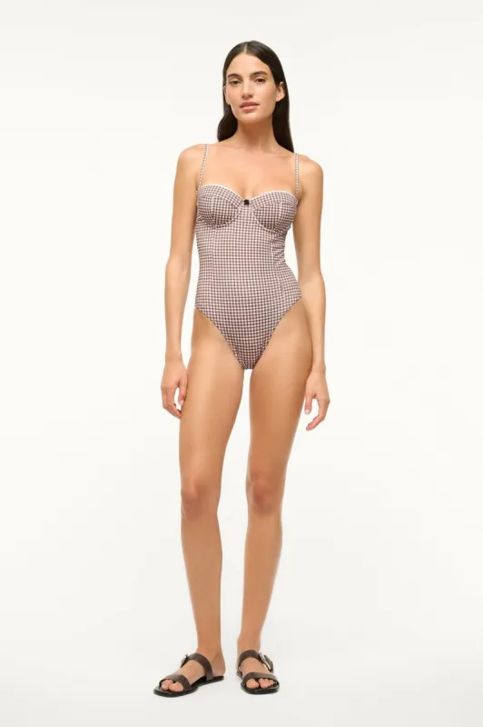 MAEVE ONE PIECE | DARK CHOCOLATE MICRO CHECK sold by STAUD