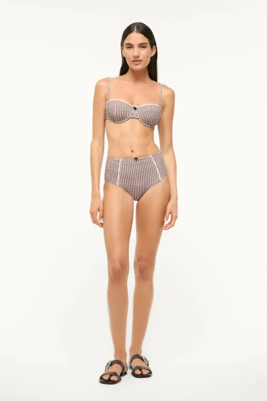 WAILEA BIKINI BOTTOM | DARK CHOCOLATE MICRO CHECK sold by STAUD