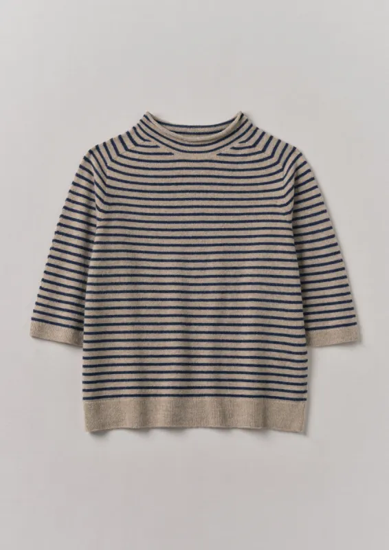 Stripe Wool Cashmere Half Sleeve Sweater | Biscuit/Anthracite sold by TOAST