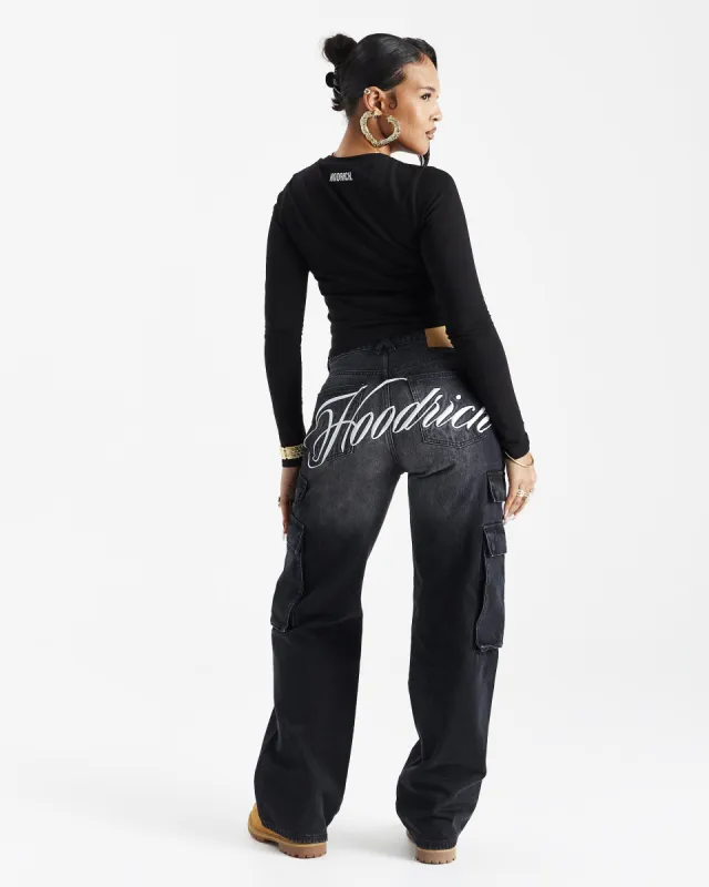 Script Cargo Relaxed Jeans - Black Wash sold by Hoodrich