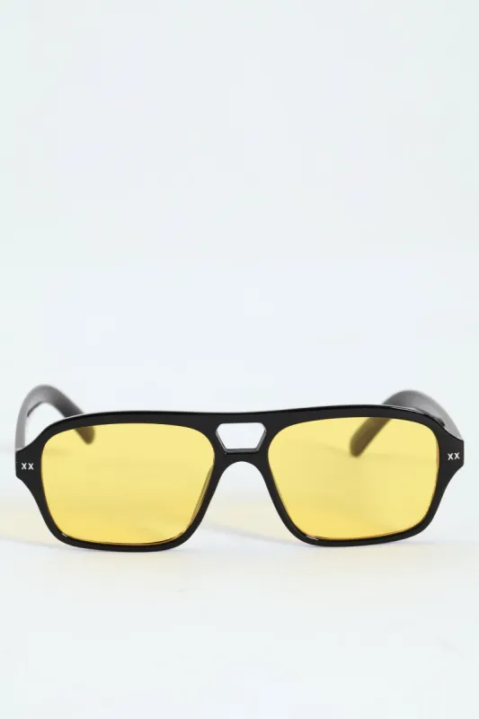 Square Retro Aviator Sunglasses - Yellow sold by Edgars