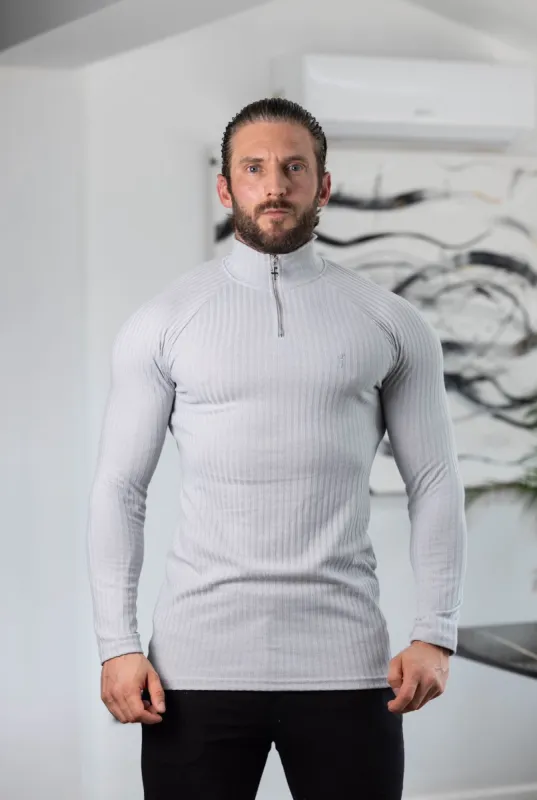 FS Classic Light Grey Ribbed Zip Funnel Neck Raglan Long Sleeve Crew - FSH1294 sold by Father Sons