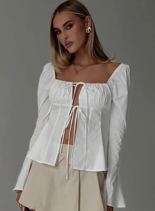 Lilibette Tie Up Long Sleeve Top White sold by Princess Polly