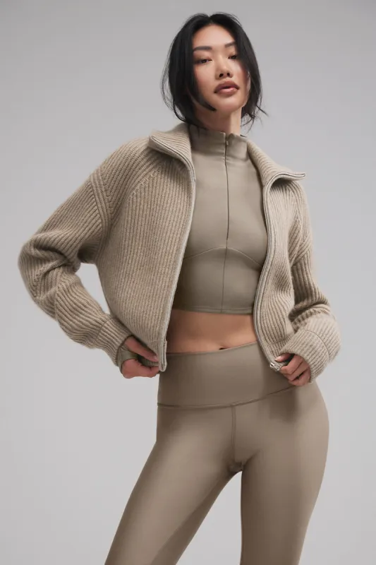 Courchevel Cashmere Full Zip Jacket - Flax Heather sold by Alo Yoga