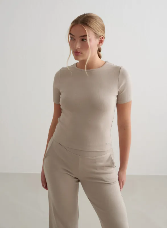 Dark Clay Ease Ribbed Short Sleeve sold by Aimn