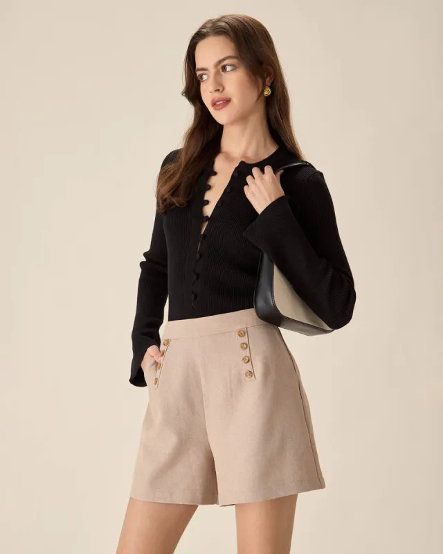 Khaki High-waisted Pocket Shorts sold by rihoas