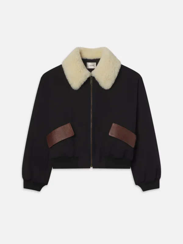 Mixed Leather Bomber -- Black sold by Frame Denim