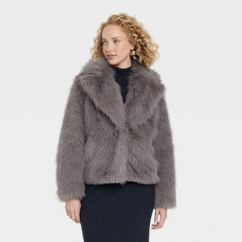 Women's Faux Fur Jacket - A New Day™ Gray S sold by Target