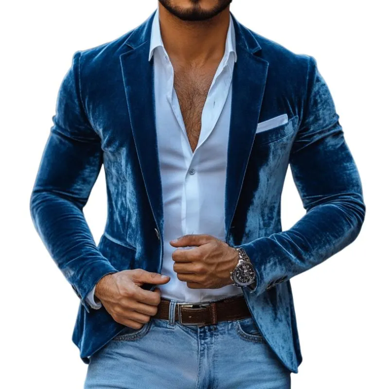 Men's Fashion Solid Velvet Notch Lapel Two Buttons Casual Blazer 39765531Z sold by Manly