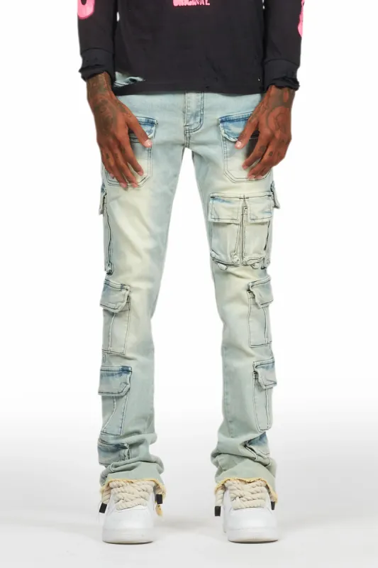 Valery Blue Stacked Flared Cargo Jean sold by Rockstar Original