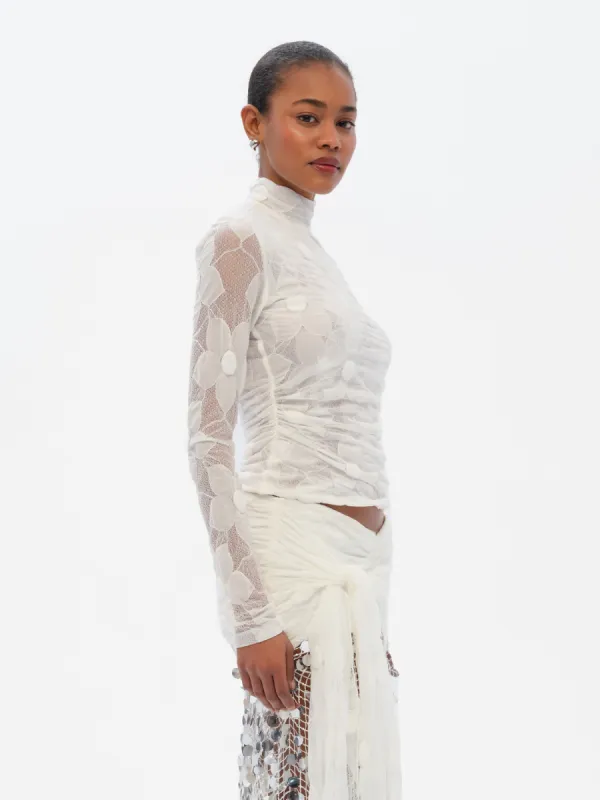 NIVES - Flower detailed mock neck top sold by Siedres