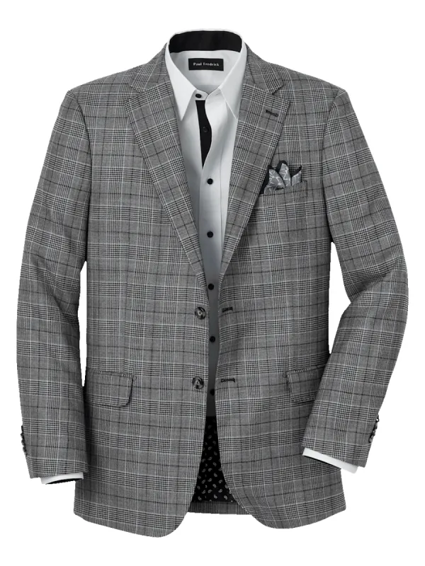 Wool Plaid Single Breasted Notch Lapel Sport Coat - Black/grey sold by Paul Fredrick
