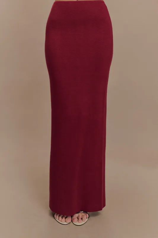 Kyle Knit Maxi Skirt - Cherry Red sold by Meshki