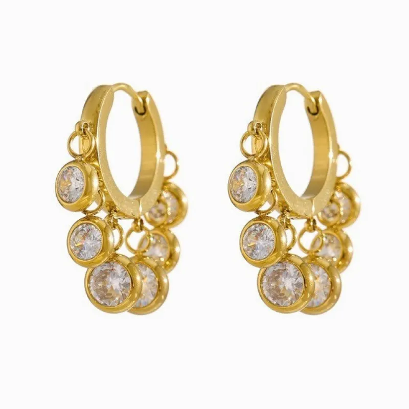 18K Gold Plated Crystal Dangle Hoop Earrings sold by Ruumur