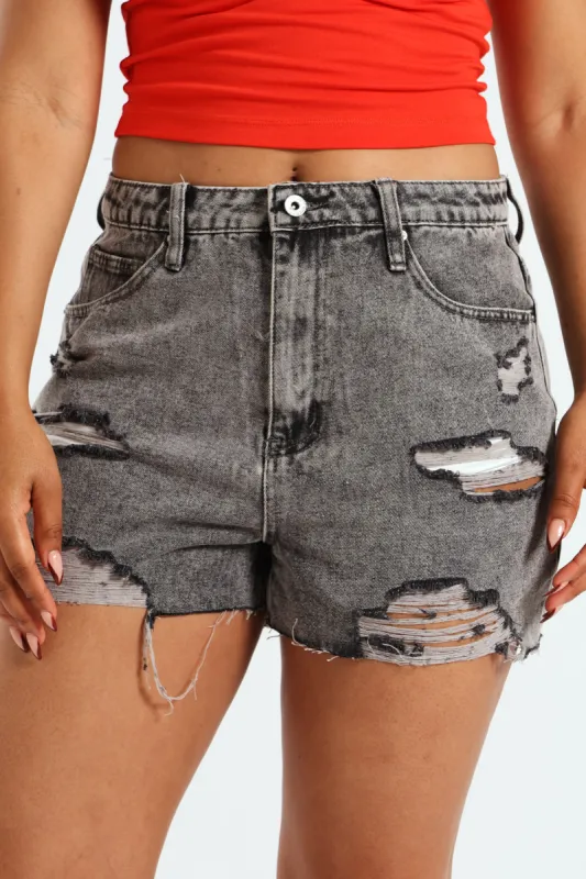Abraised Denim Shorts - Grey sold by Edgars