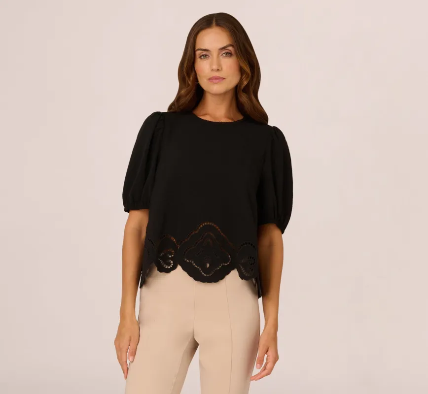 Airflow Eyelet Embroidered Woven Crop Top In Black sold by Adrianna Papell