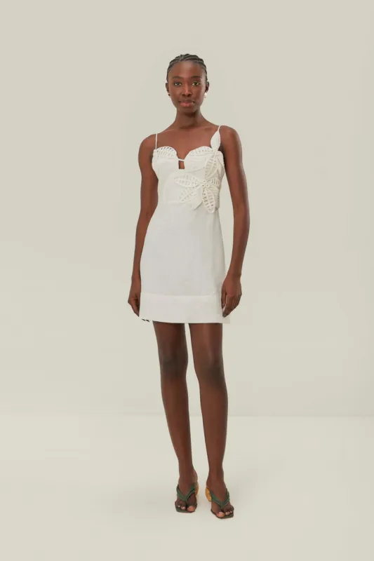 White 3D Flower Bodice Mini Dress sold by FARM Rio