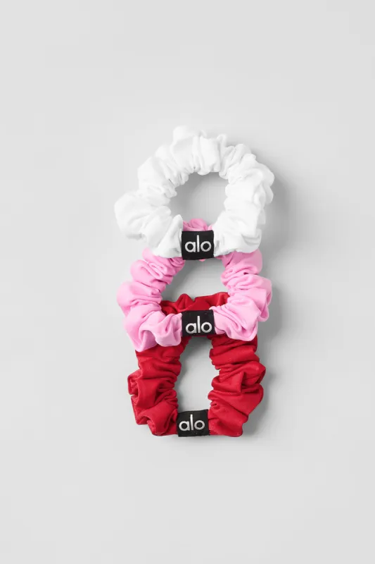Fresh Mini Scrunchie 3-Pack - Bold Red/Sweet Pink/White sold by Alo Yoga