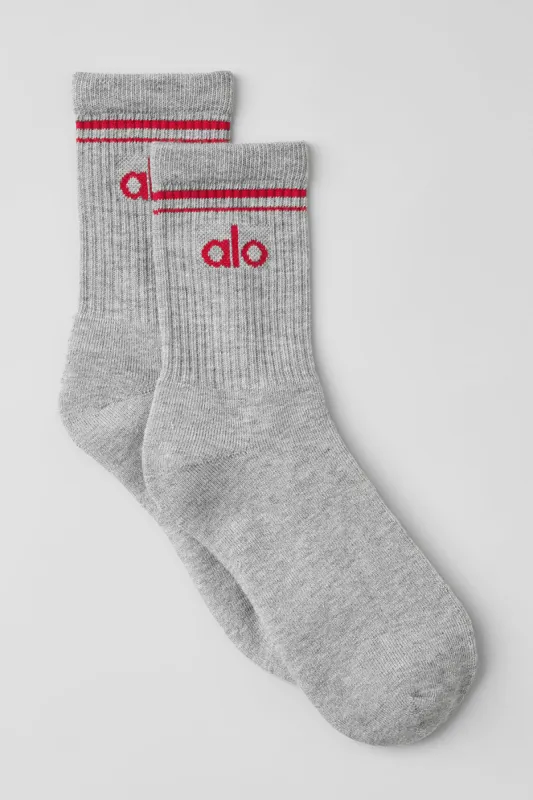 Unisex Half-Crew Throwback Sock - Athletic Heather Grey/Bold Red sold by Alo Yoga