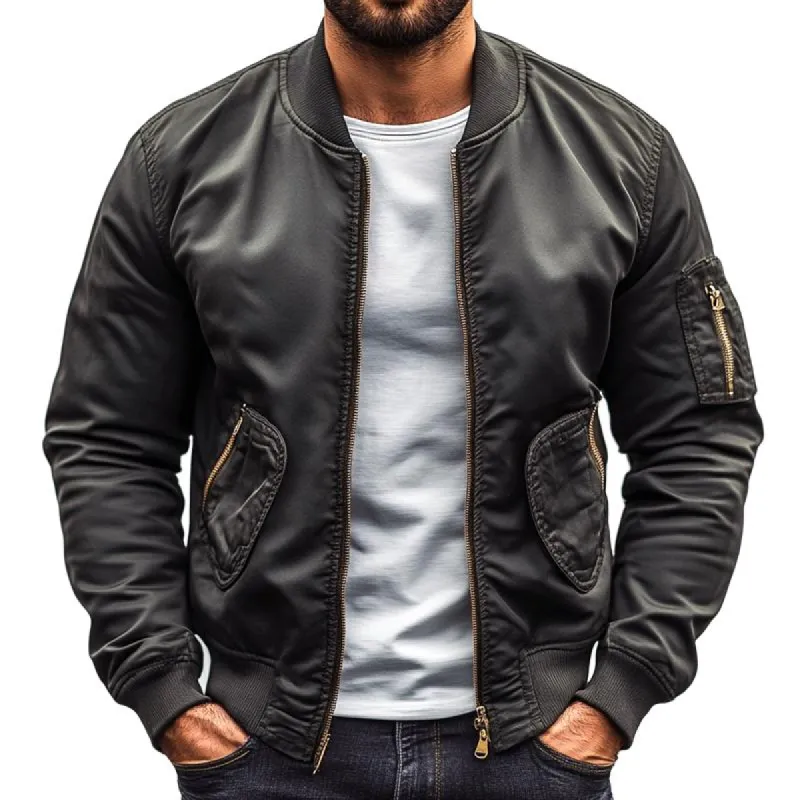 Men's Classy Solid Color Multi-pocket Zipper Baseball Jacket 84723008Z sold by Manly