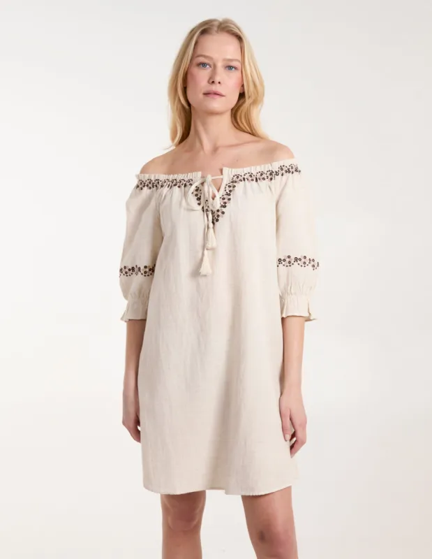 Embroidered Detailing Bardot Tunic Dress sold by Blue Vanilla