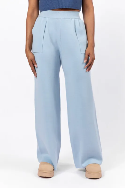 Let's Debrief Light Blue Wide Leg Sweater Pants FINAL SALE sold by Pink Lily