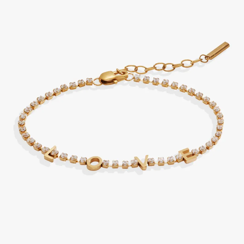 “Love” Crystal Tennis Bracelet sold by Alex and Ani
