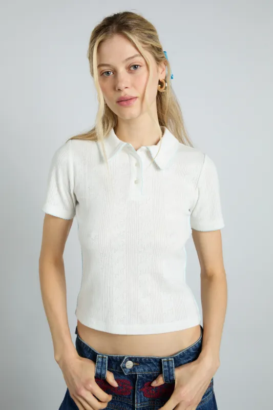 devon pointelle polo tee - white sold by Damson Madder