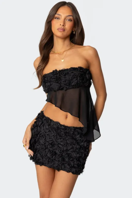 Nya Asymmetric Chiffon Flower Top sold by Edikted