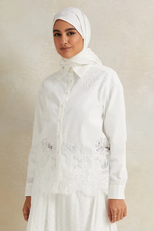 Women White Collared Lace Blouse sold by Redtag