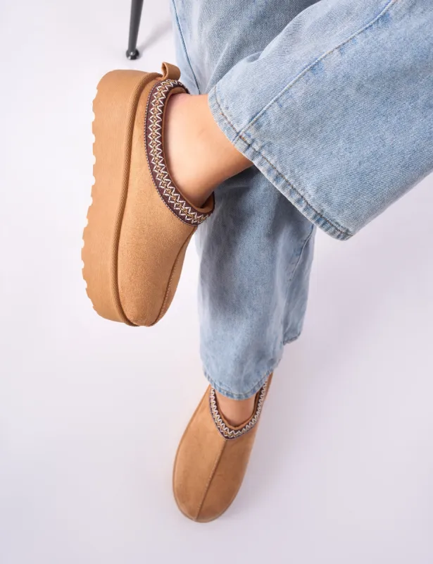 Nutmeg Chestnut Faux Fur Lined Platform Mules sold by Public Desire