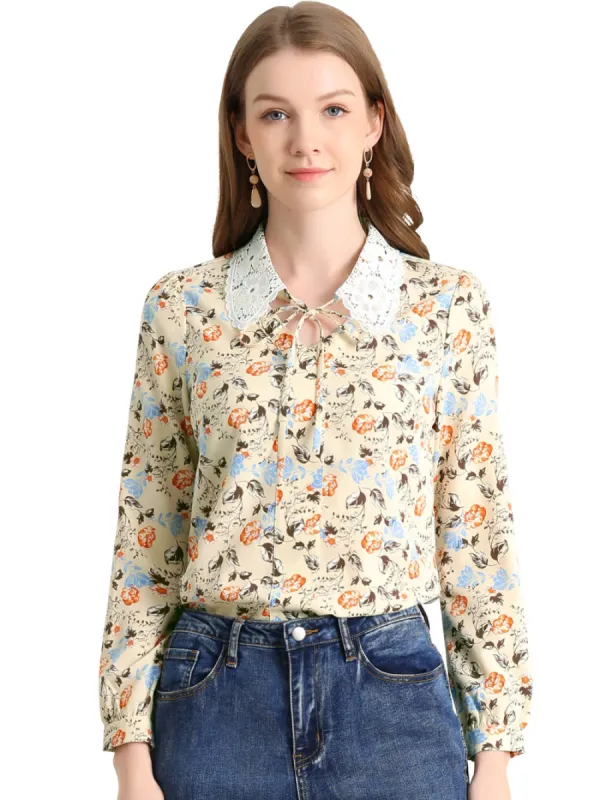 Allegra K - Contrast Lace Collar Floral Long Sleeve Blouse sold by Reitmans