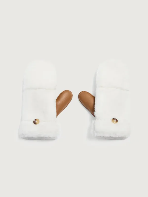Faux Shearling & Leather Flip Top Mittens - Chestnut/Ivory sold by Carbon38