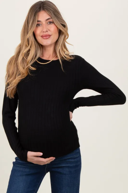 Black Ribbed Long Sleeve Maternity Top sold by Pinkblush