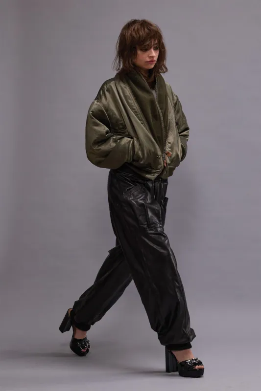 PLEATED POCKET STRAIGHT LEG LEATHER PANT - BLACK sold by R13