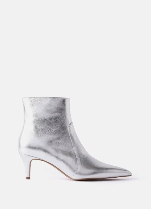 Kaia Silver Leather Kitten Heel Boots sold by Mint Velvet