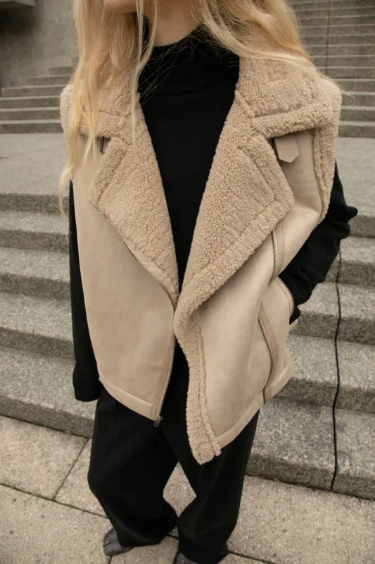 VEGAN SUEDE SHERPA AVIATOR VEST sold by OAK AND FORT