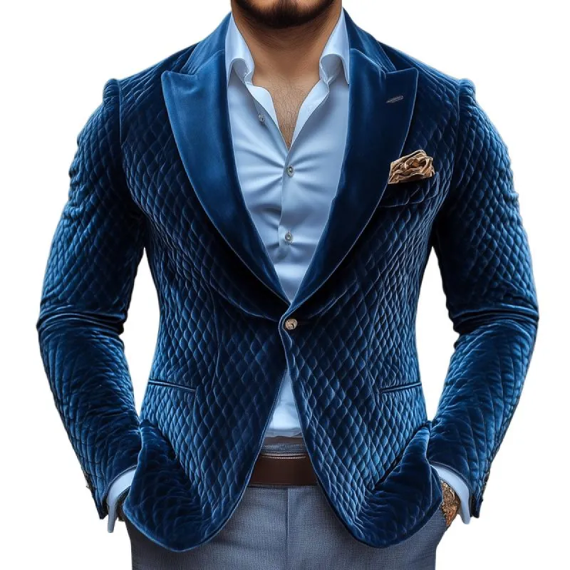 Men's Vintage Rhombus Velvet Peak Lapel One-button Casual Blazer 35085831Z sold by Manly
