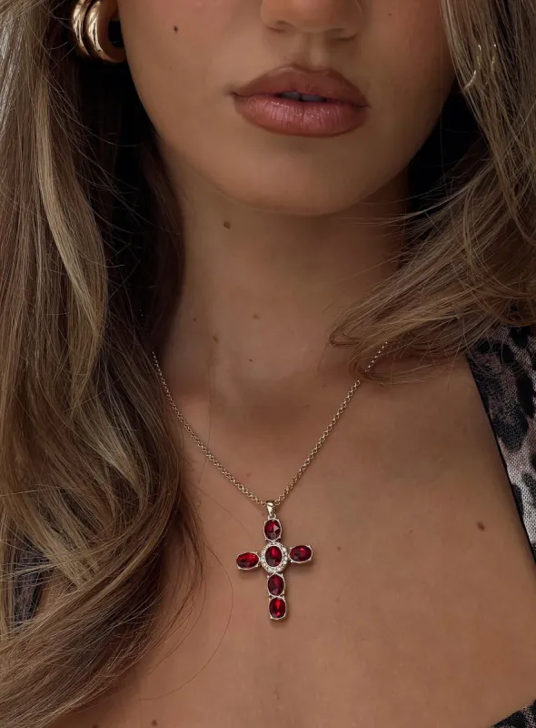 Jacintha Necklace Gold / Red sold by Princess Polly