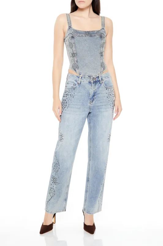 Studded High-Rise Straight Jeans sold by Urban Planet