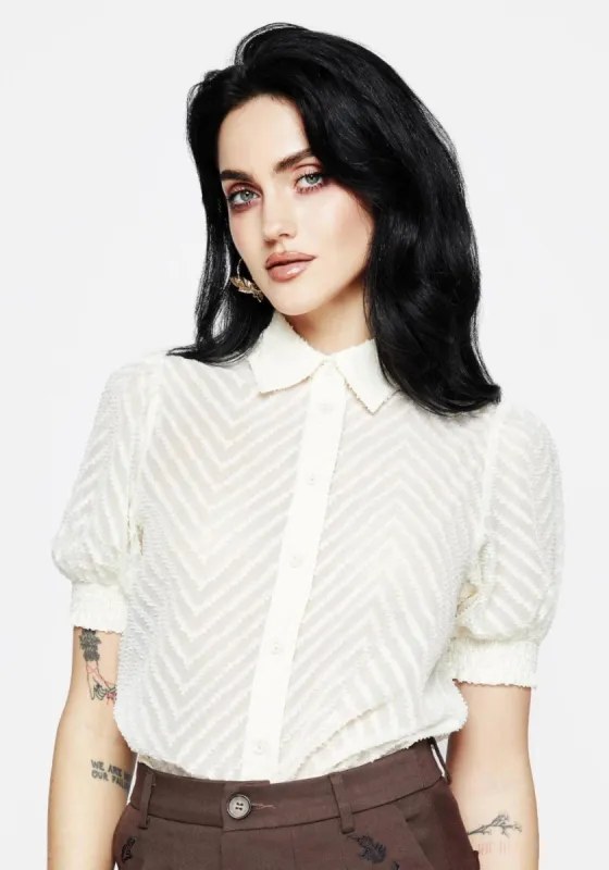 Chevron Button Up Blouse Top - White sold by Disturbia