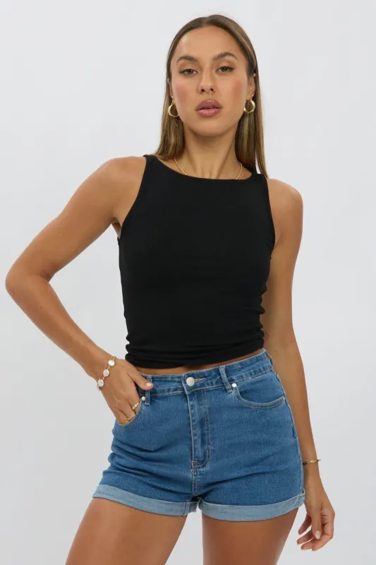 Black Boat Neck Tank Top Rib sold by Ally Fashion