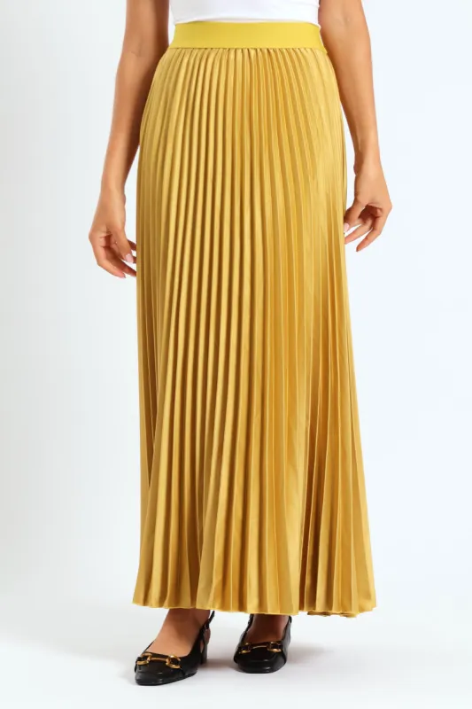 Pleated Satin Maxi Skirt - Gold sold by Edgars