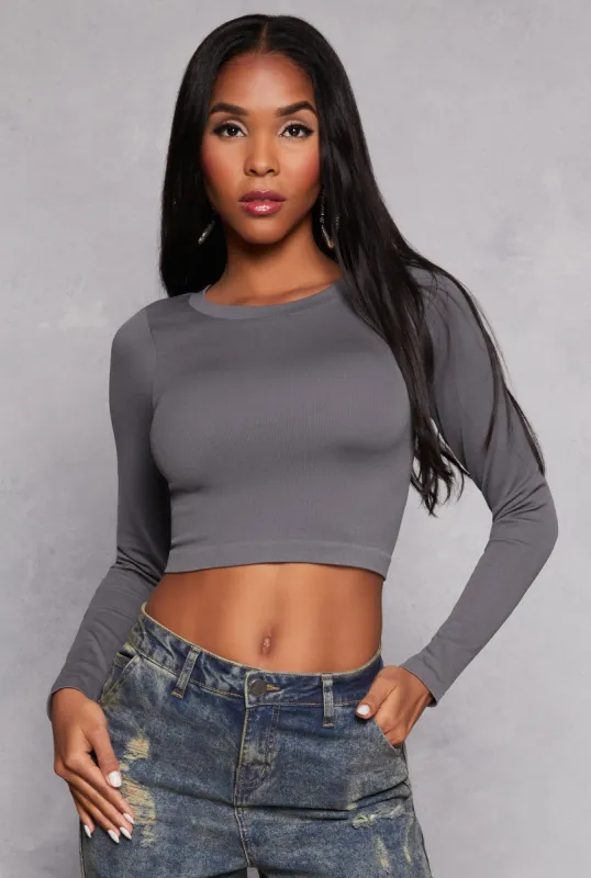 Seamless Ribbed Knit Crew Neck Crop Top sold by Rainbow