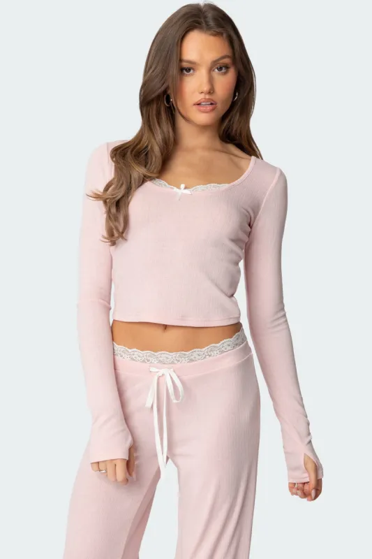 Peekaboo Lace Long Sleeve Top sold by Edikted