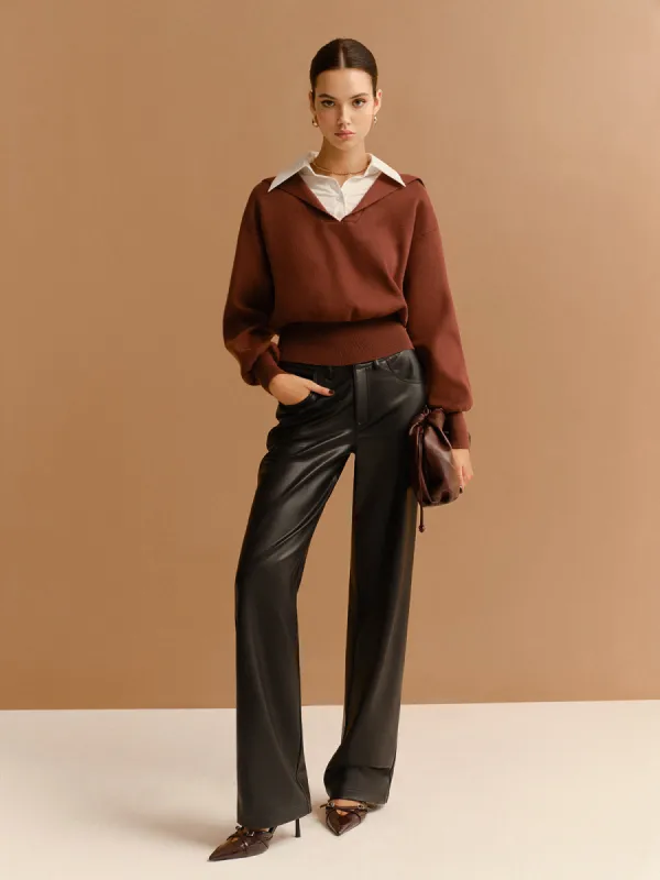 2 in 1 Lapel Cinched Sweater sold by COMMENSE