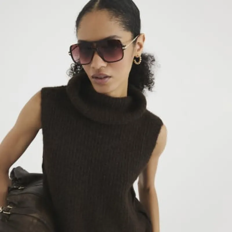 Brown Polo Neck Tank Top sold by River Island