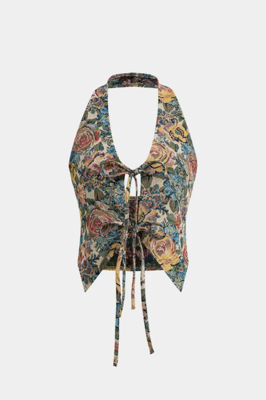 Jacquard Halter Neck Tie-Up Tank Top sold by Micas