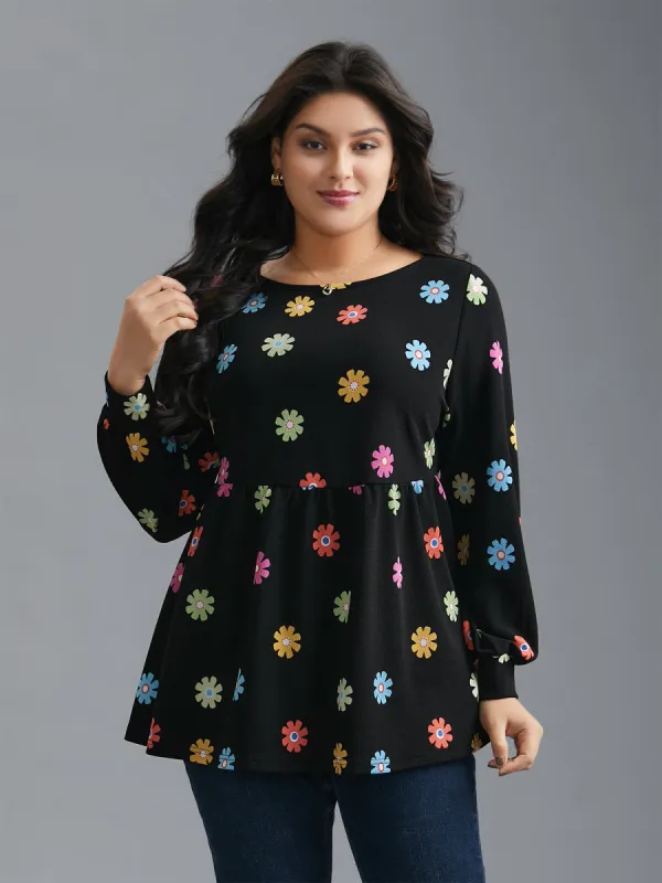 Multi-Color Floral Textured Stretchy Knit Top sold by Bloomchic