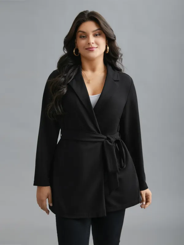 Lapel Collar Belted Button Detail Jacket sold by Bloomchic